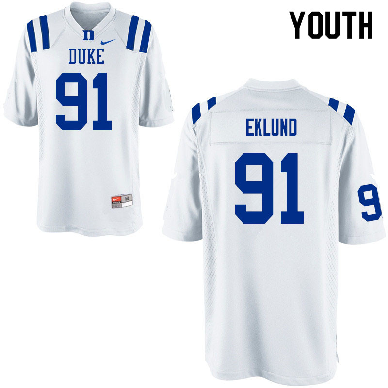Youth #91 Matt Eklund Duke Blue Devils College Football Jerseys Sale-White